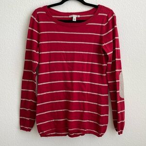Banana Republic Red and Beige Striped Crew Neck Sweater